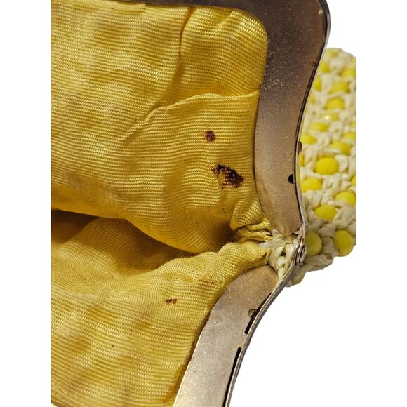 Vintage Retro Yellow Beaded Raffia Cross Body Chain Link Strap Bag Made in Italy - Picture 10 of 10
